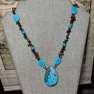 Amazonite Stone Pendant Necklace 19” Tiger’s Eye, Turquoise Howelite, Pearls L